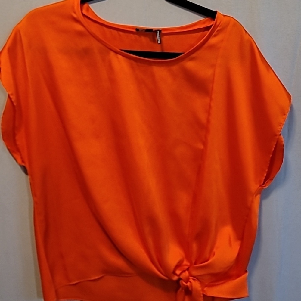 DKNY Orange Blouse with side tie.  sz large